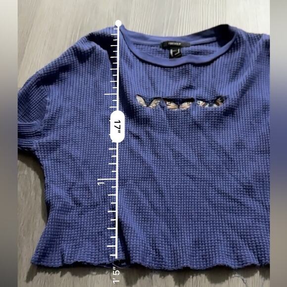 Forever 21 Purple Butterfly Waffle Knit‎ Butterfly Graphic Cropped Tee Sz S - Picture 9 of 9